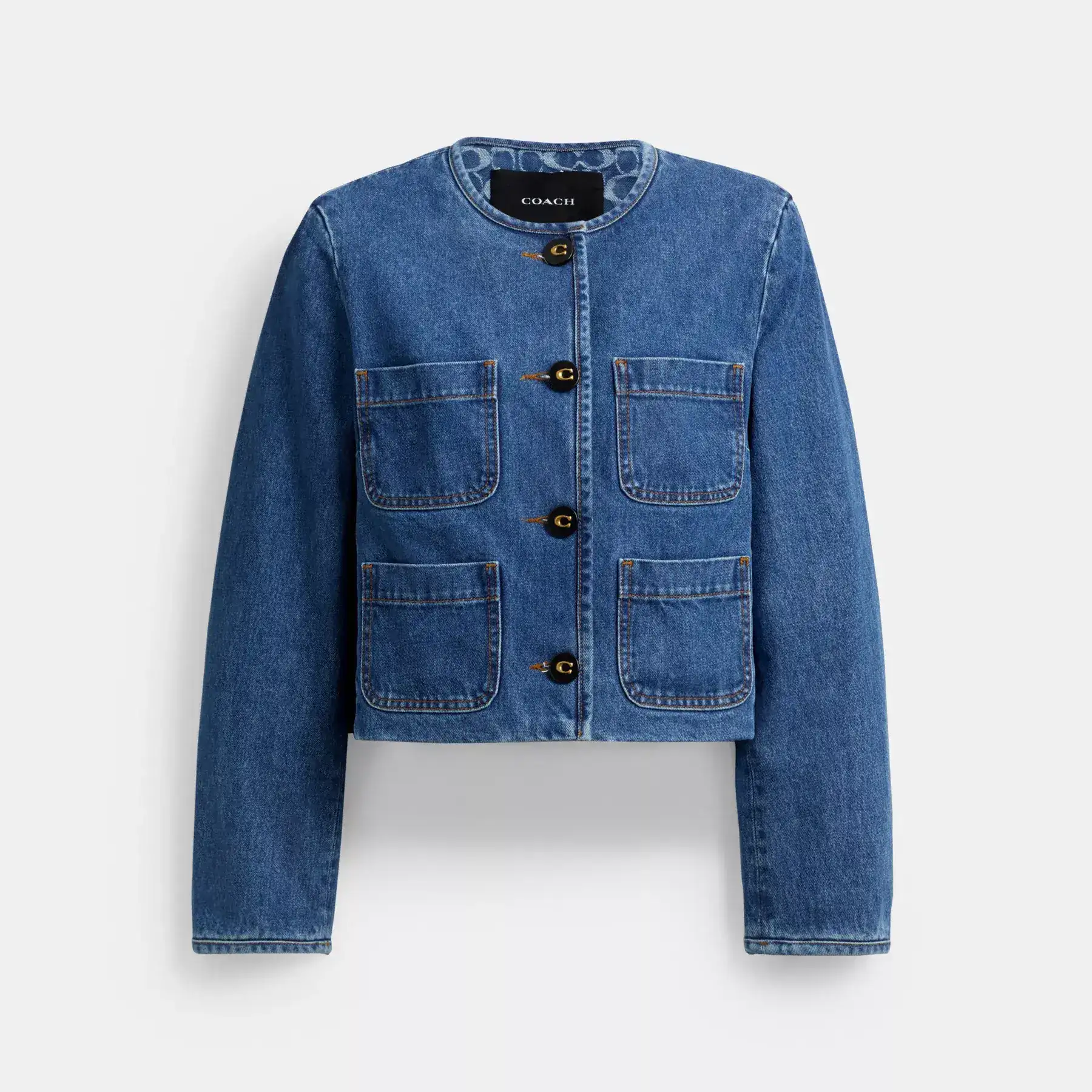 Collarless Denim Jacket In Organic Cotton