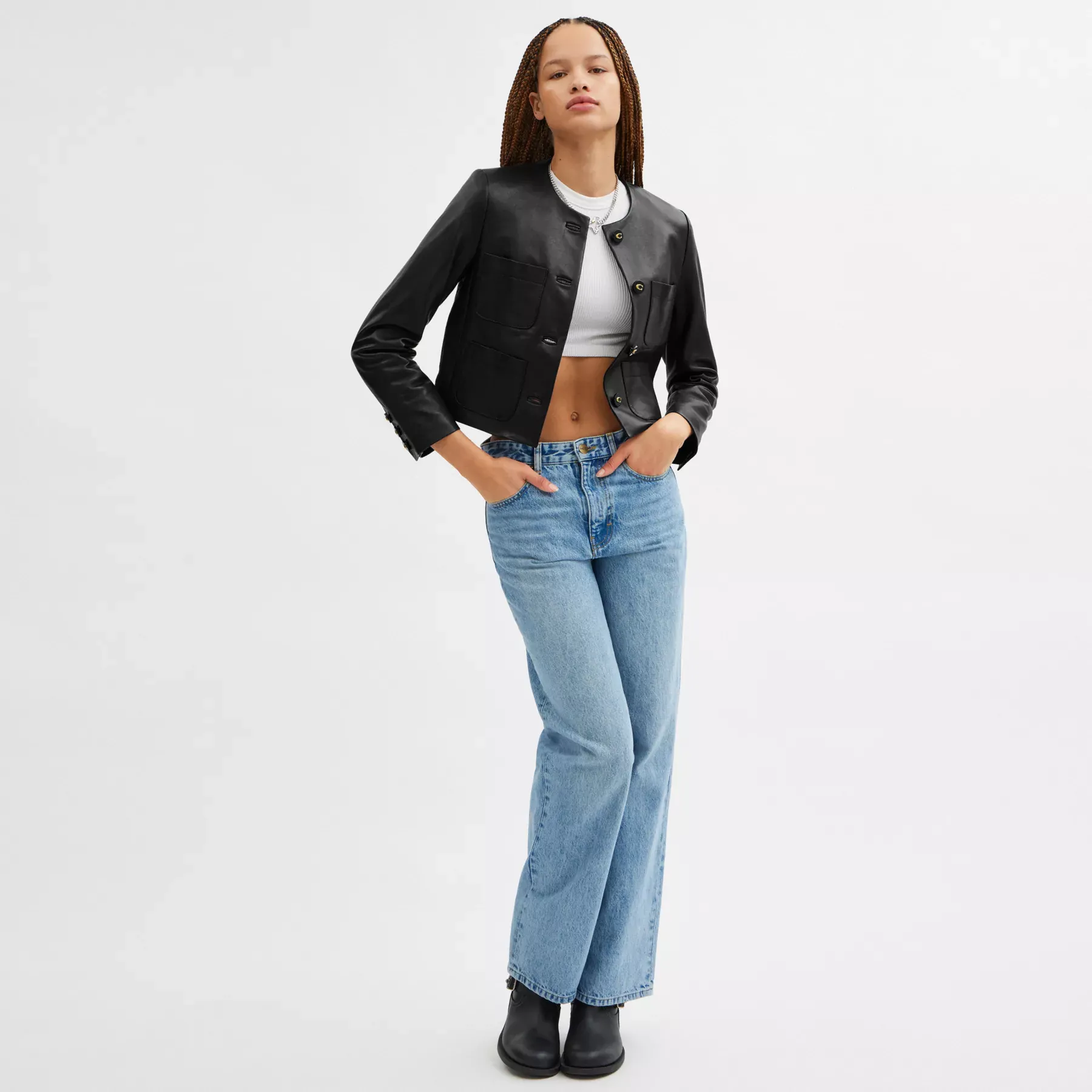Collarless Leather Jacket Collarless Leather Jacket