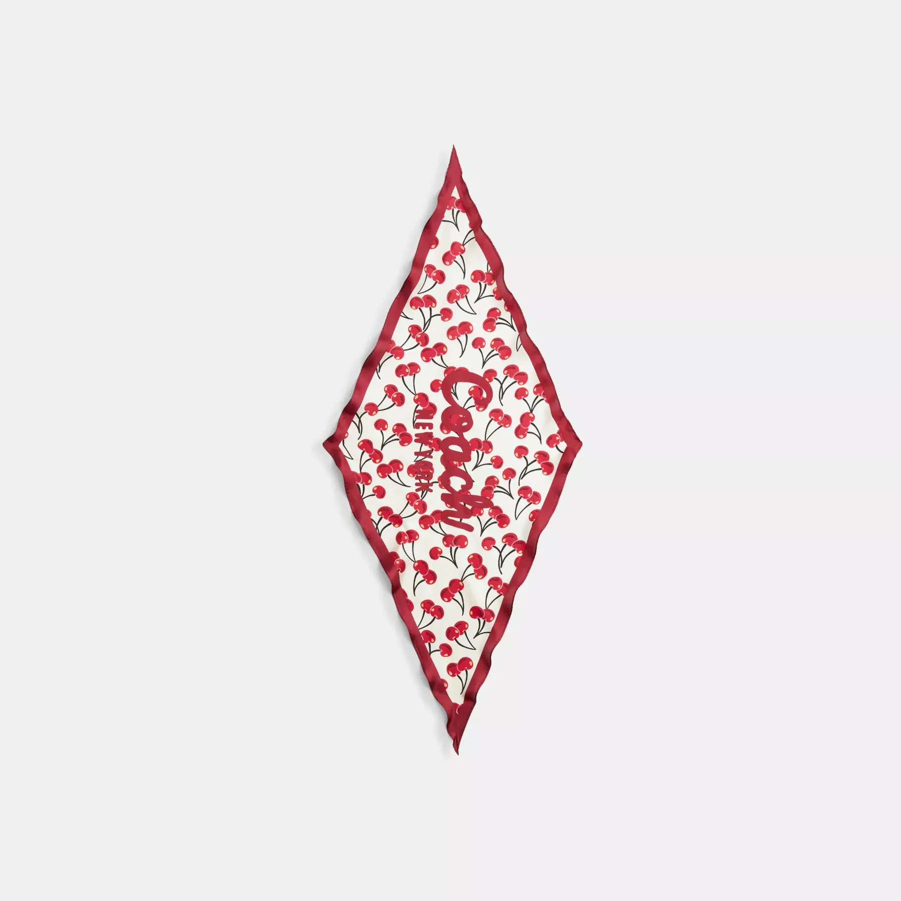 Cursive Coach Script Cherry Swirl Print Silk Diamond Scarf