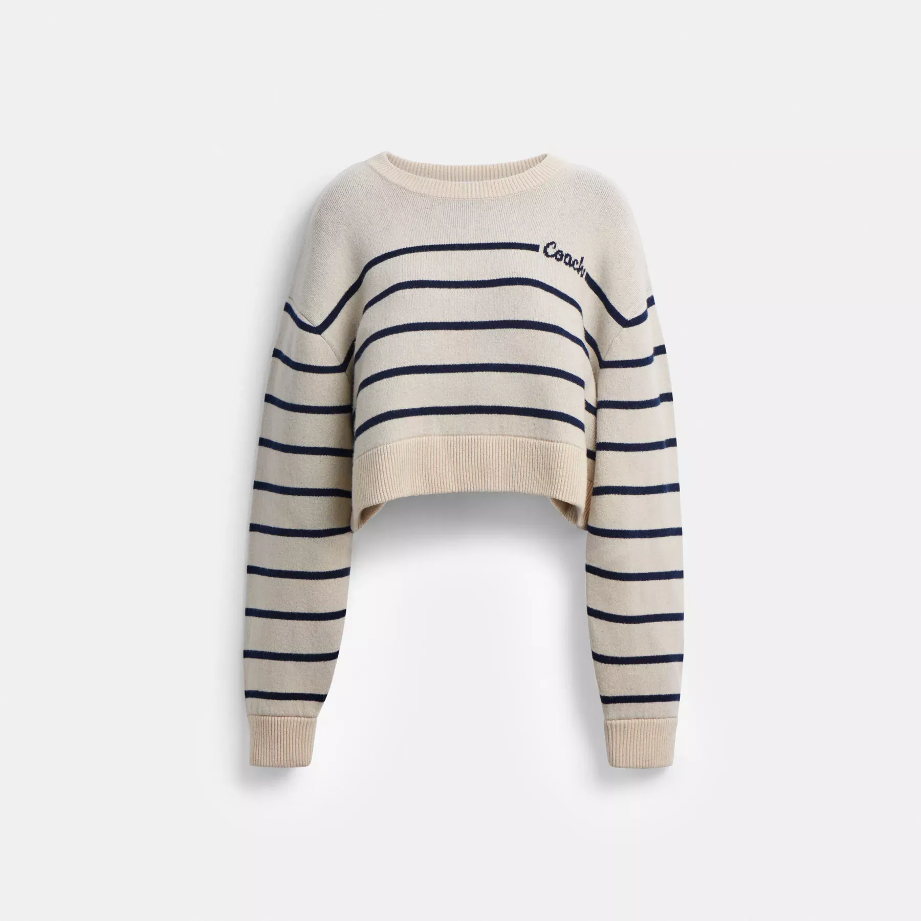 Cursive Signature Striped Cropped Sweater