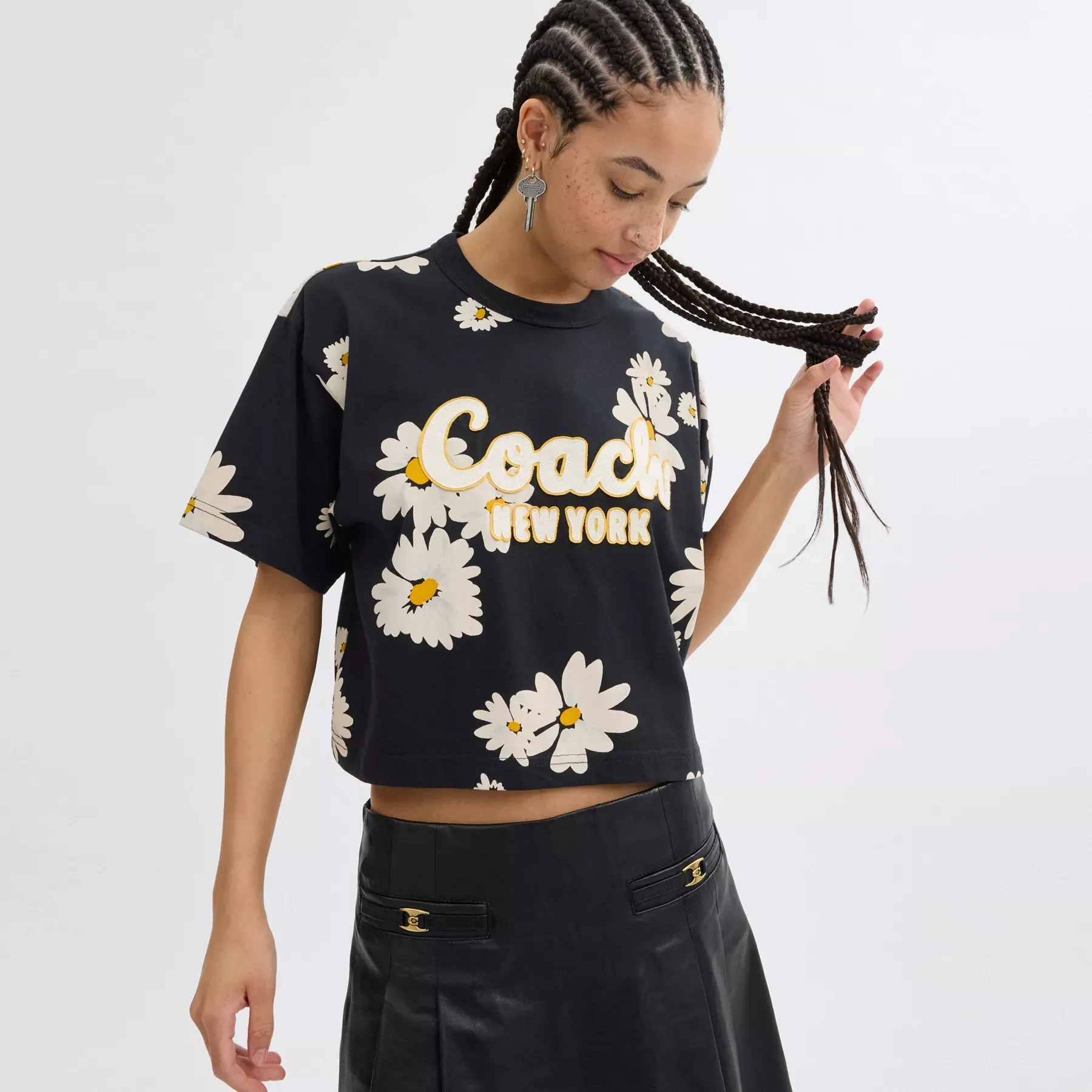 Floral Cropped Signature Script T-Shirt In Organic Cotton