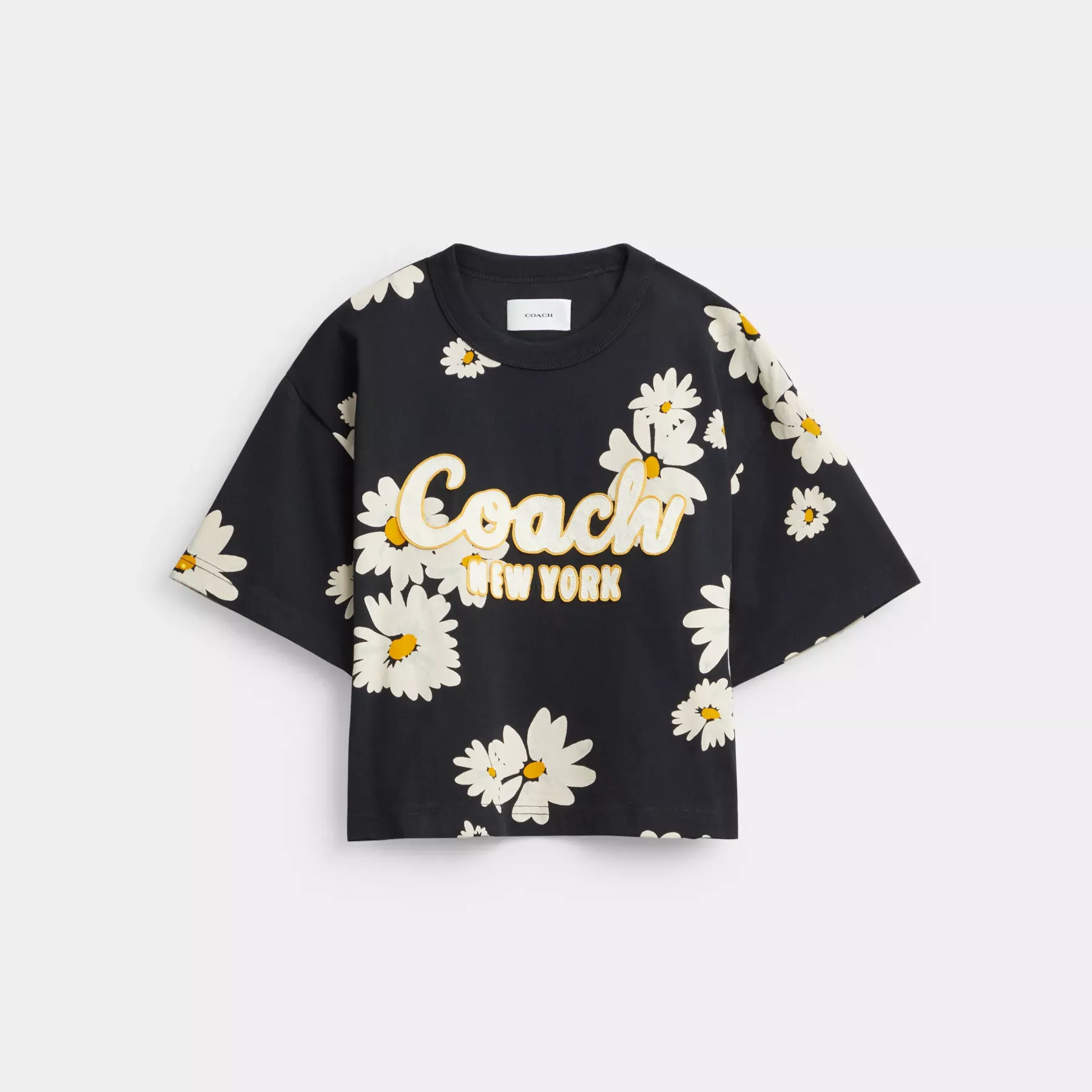 Floral Cropped Signature Script T-Shirt In Organic Cotton
