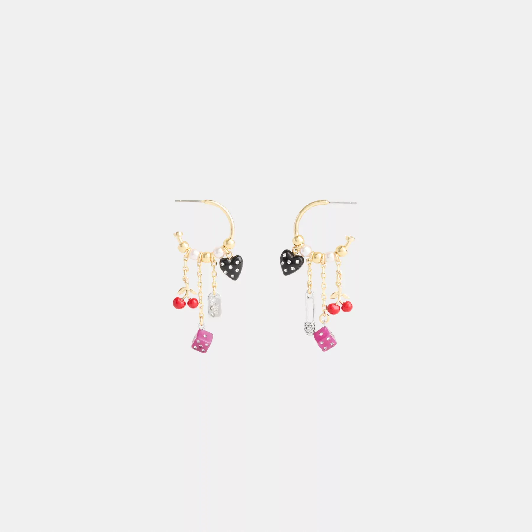 Heart And Dice Charm Hoop Earrings