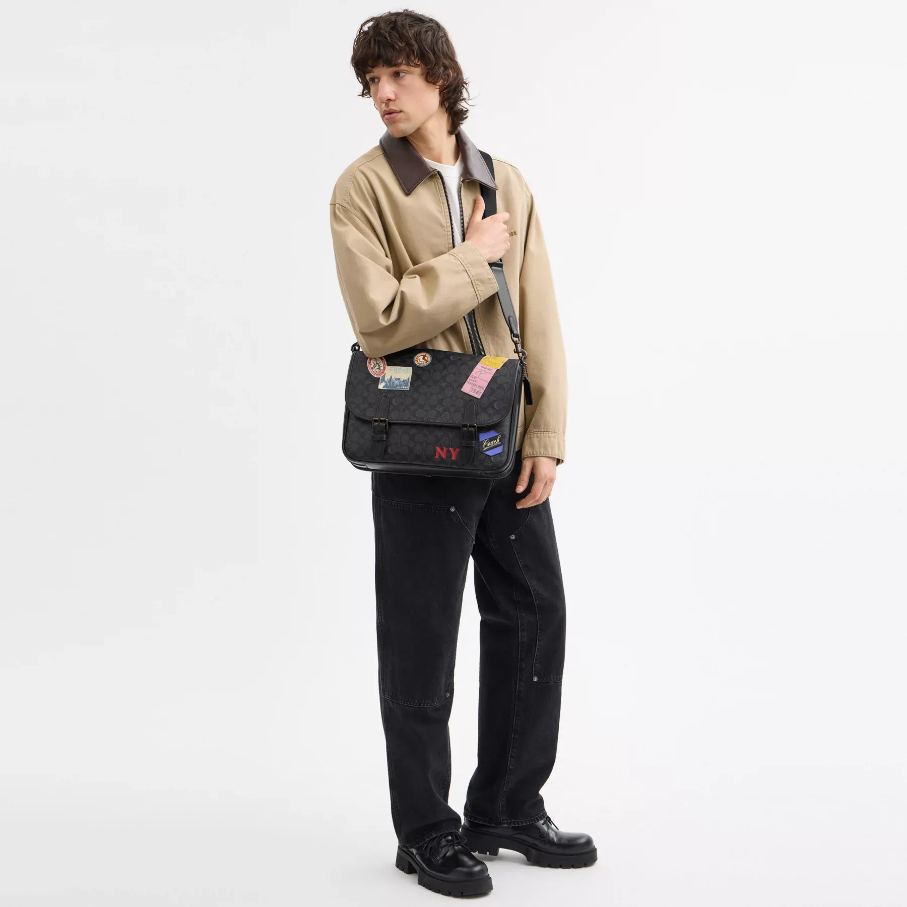 Hitch Messenger Bag In Signature Canvas With Patches Hitch Messenger Bag In Signature Canvas With Patches