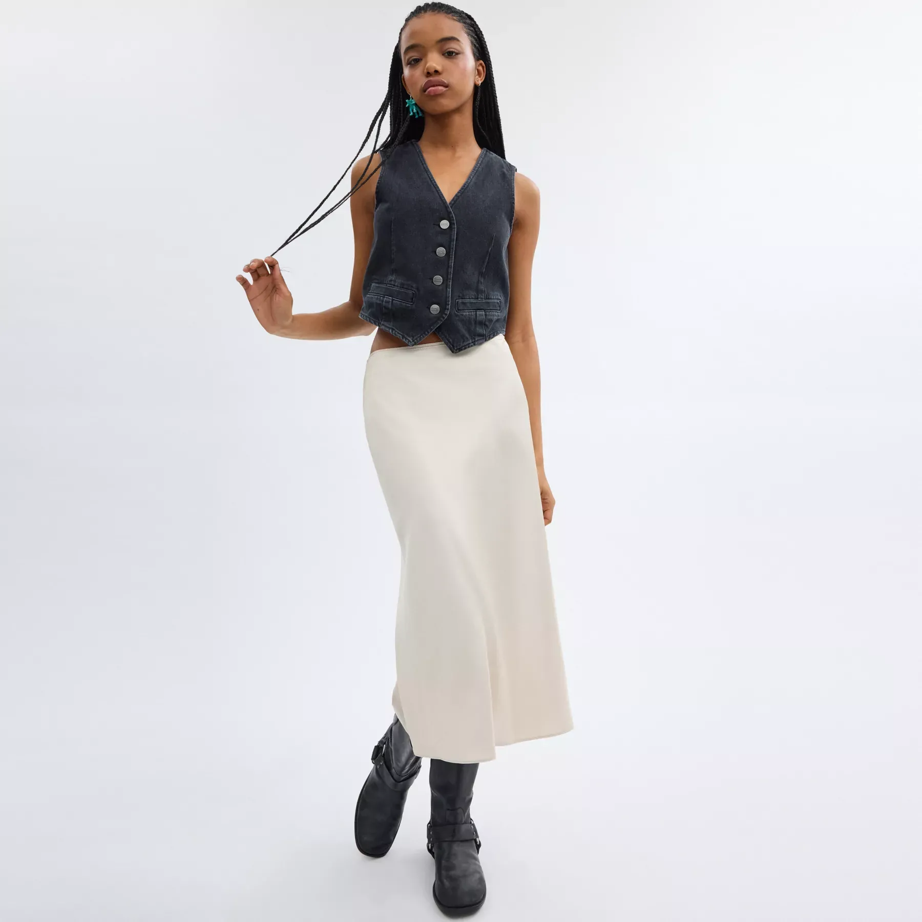 Long Satin Midi Skirt