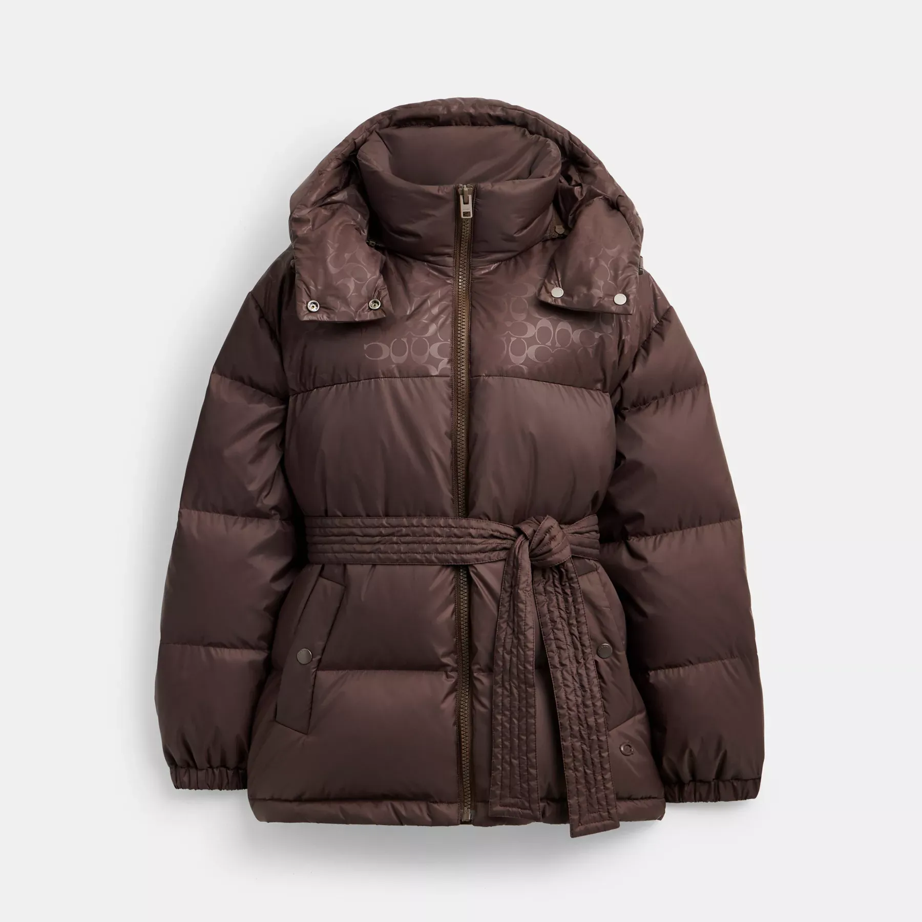Mid Length Belted Down Jacket In Recycled Polyamide
