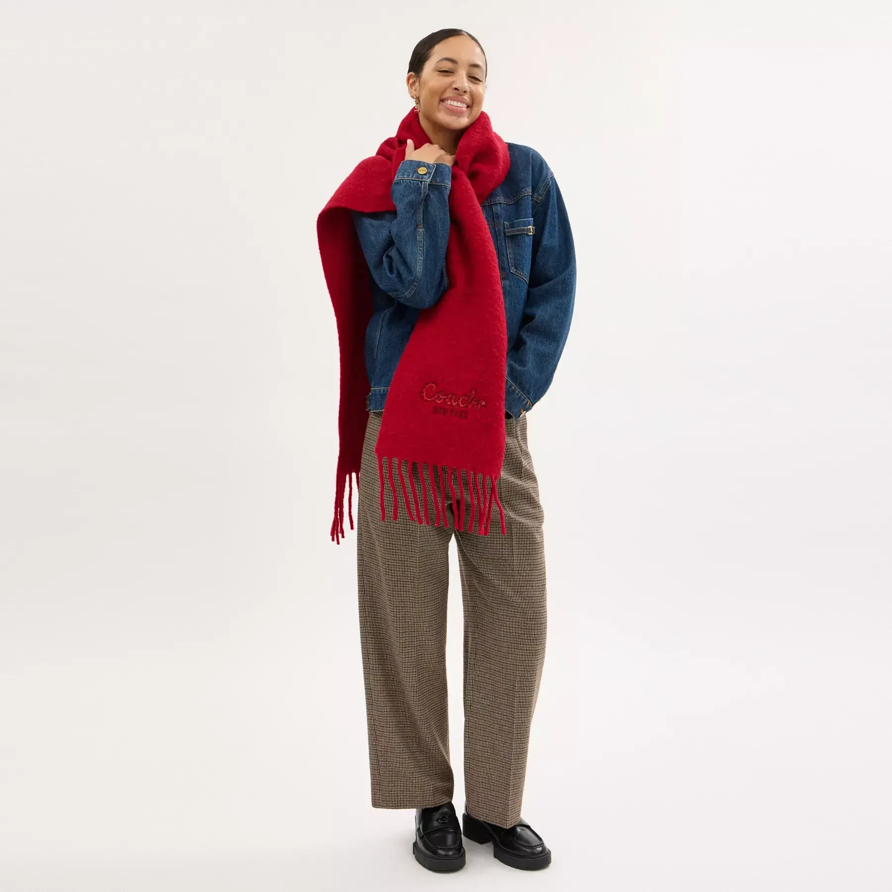 New Year Oversized Muffler With Embroidered Coach Snake Script