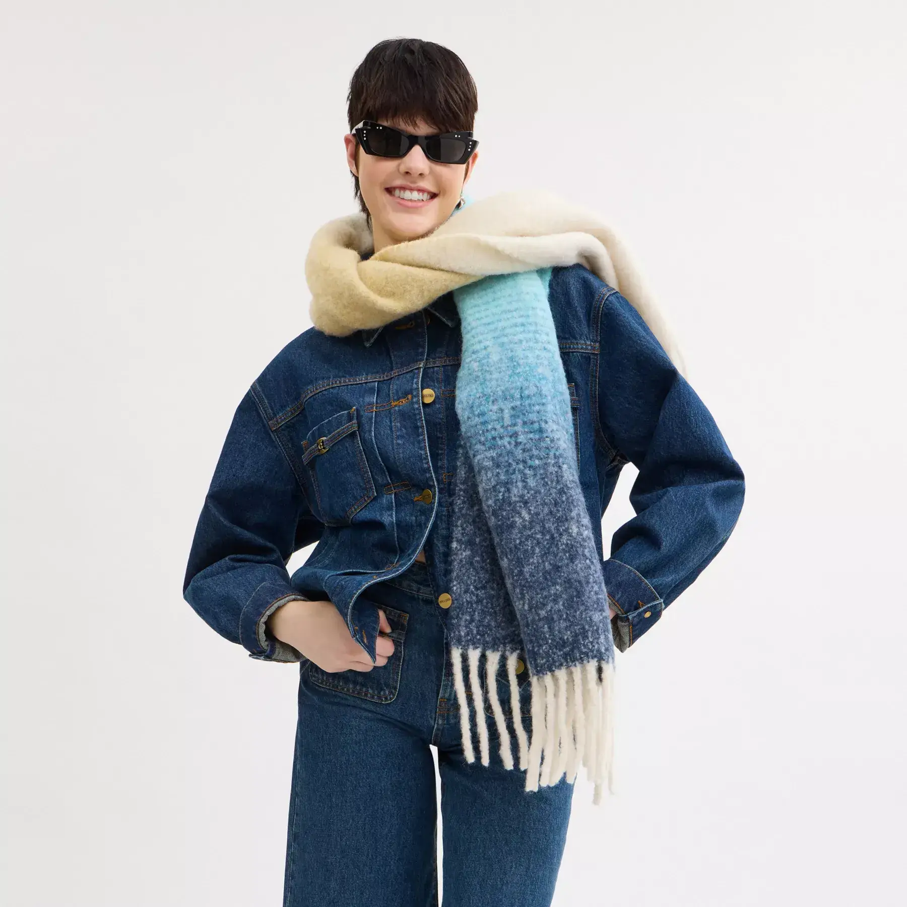 Ombre Muffler With Leather Patch