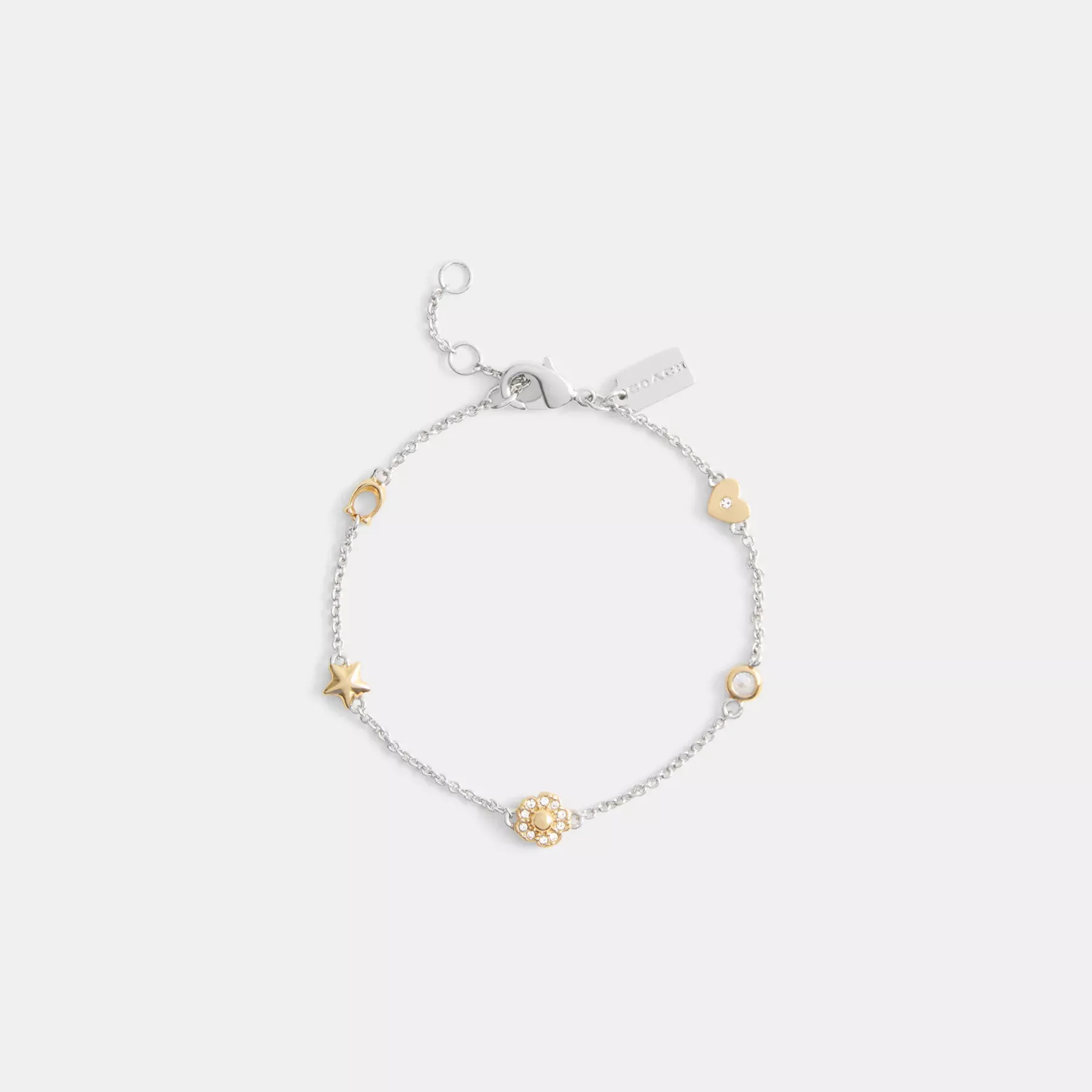 Pavé Tea Rose And Heart Linear Bracelet