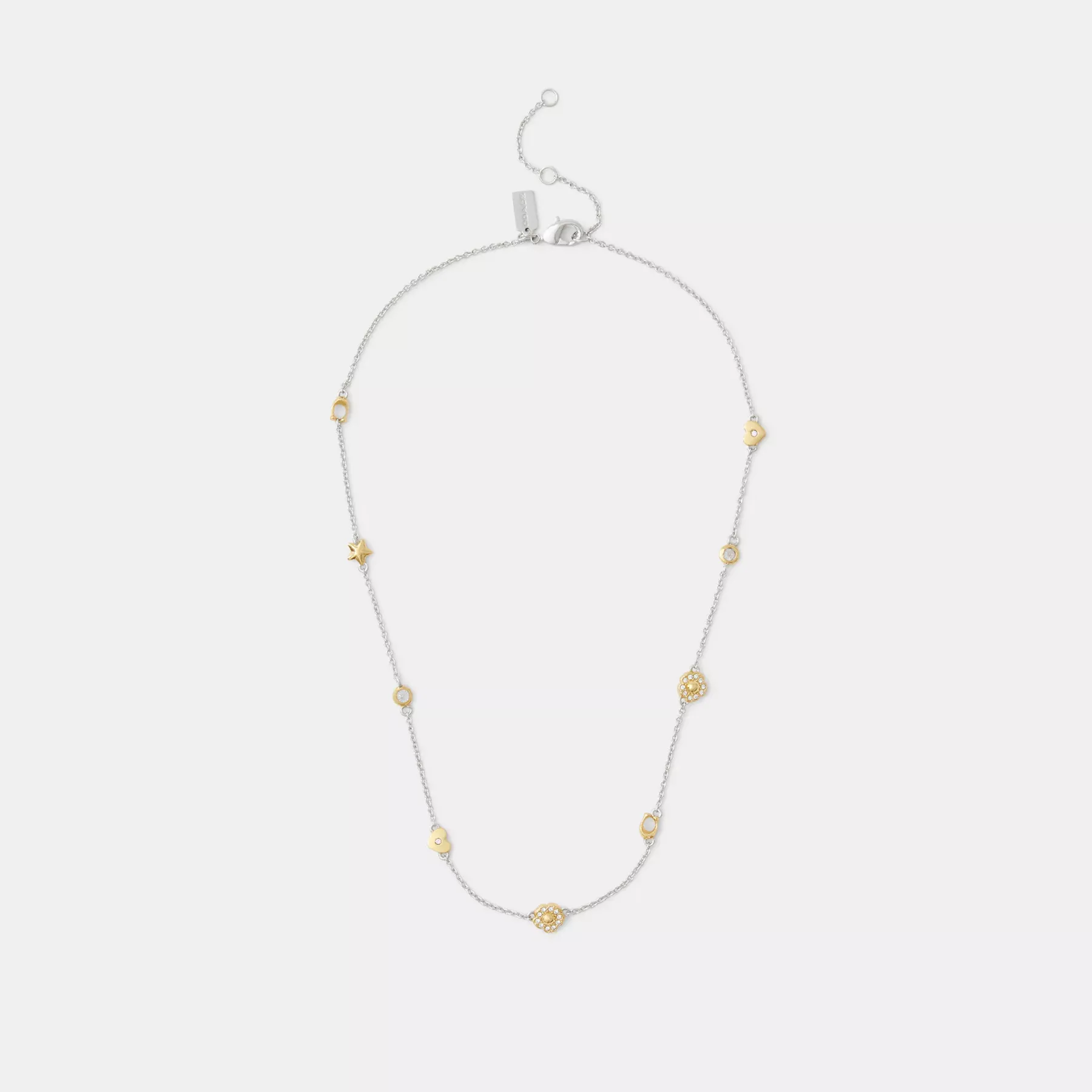 Pavé Tea Rose And Heart Station Necklace