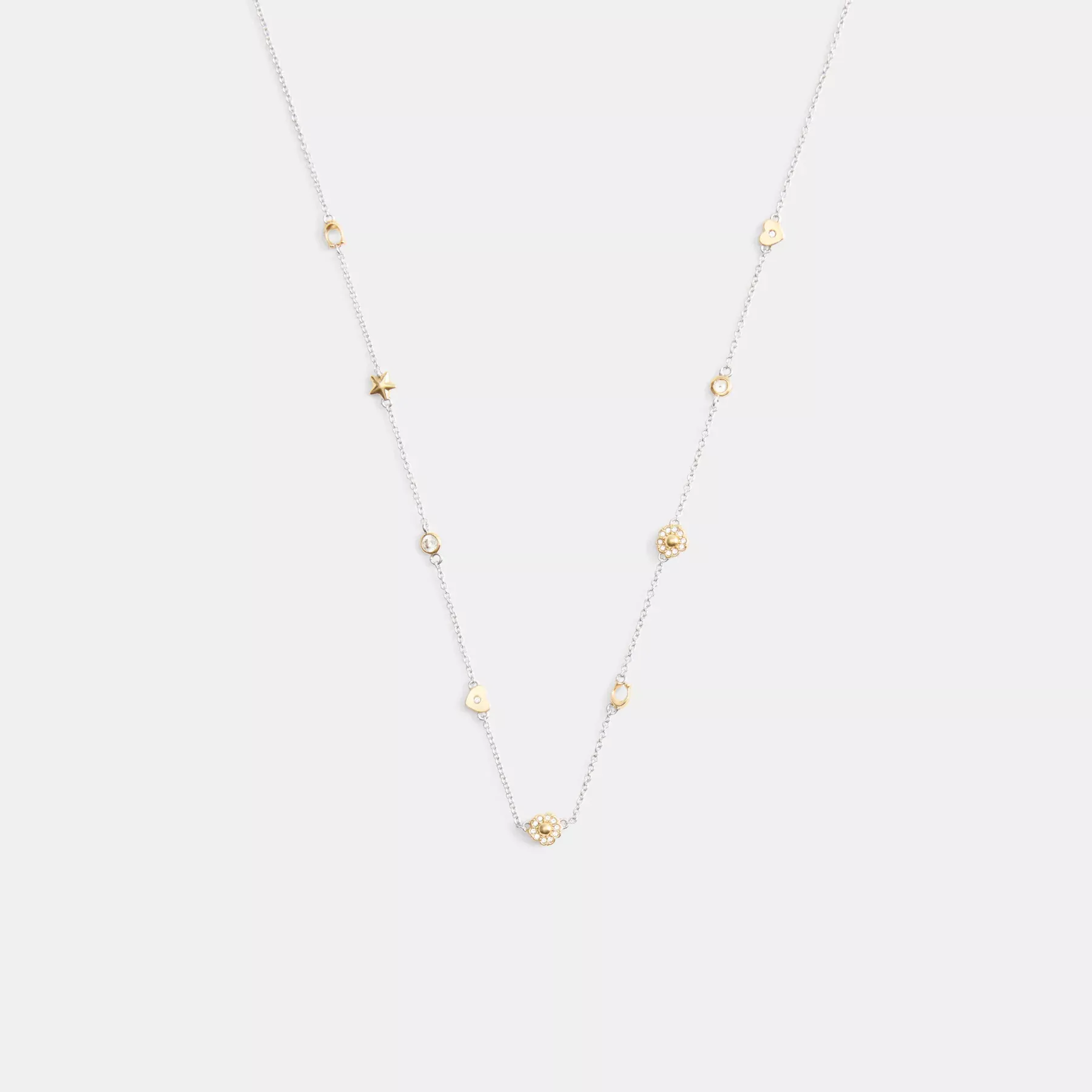 Pavé Tea Rose And Heart Station Necklace