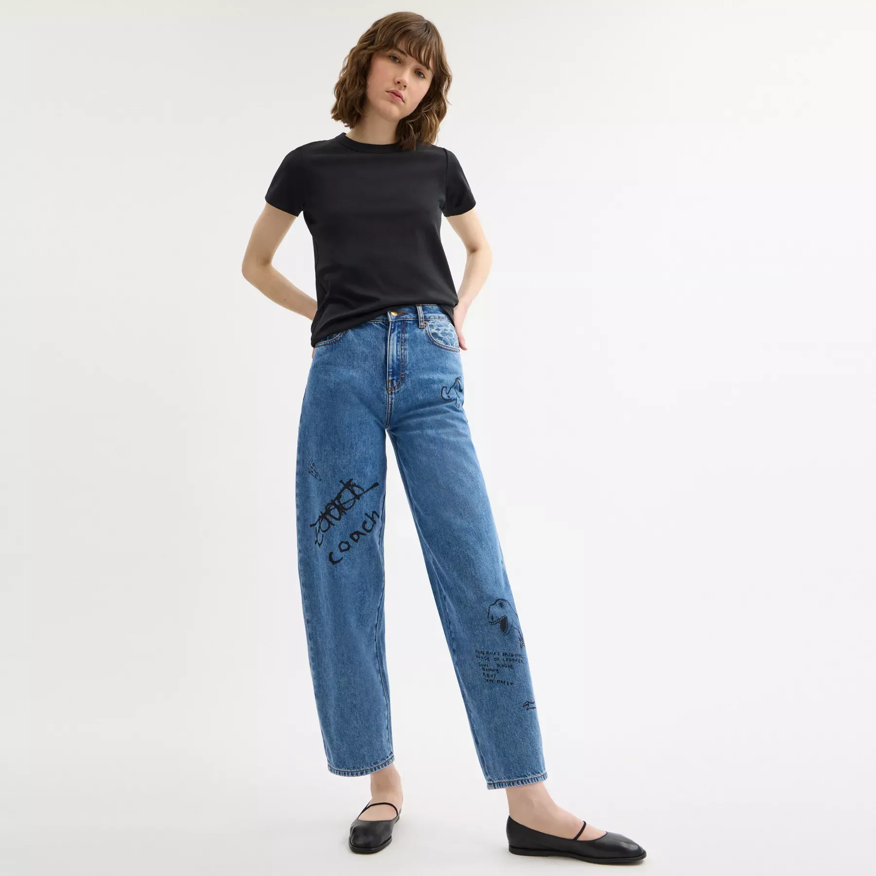 Sketch Print Barrel Jeans