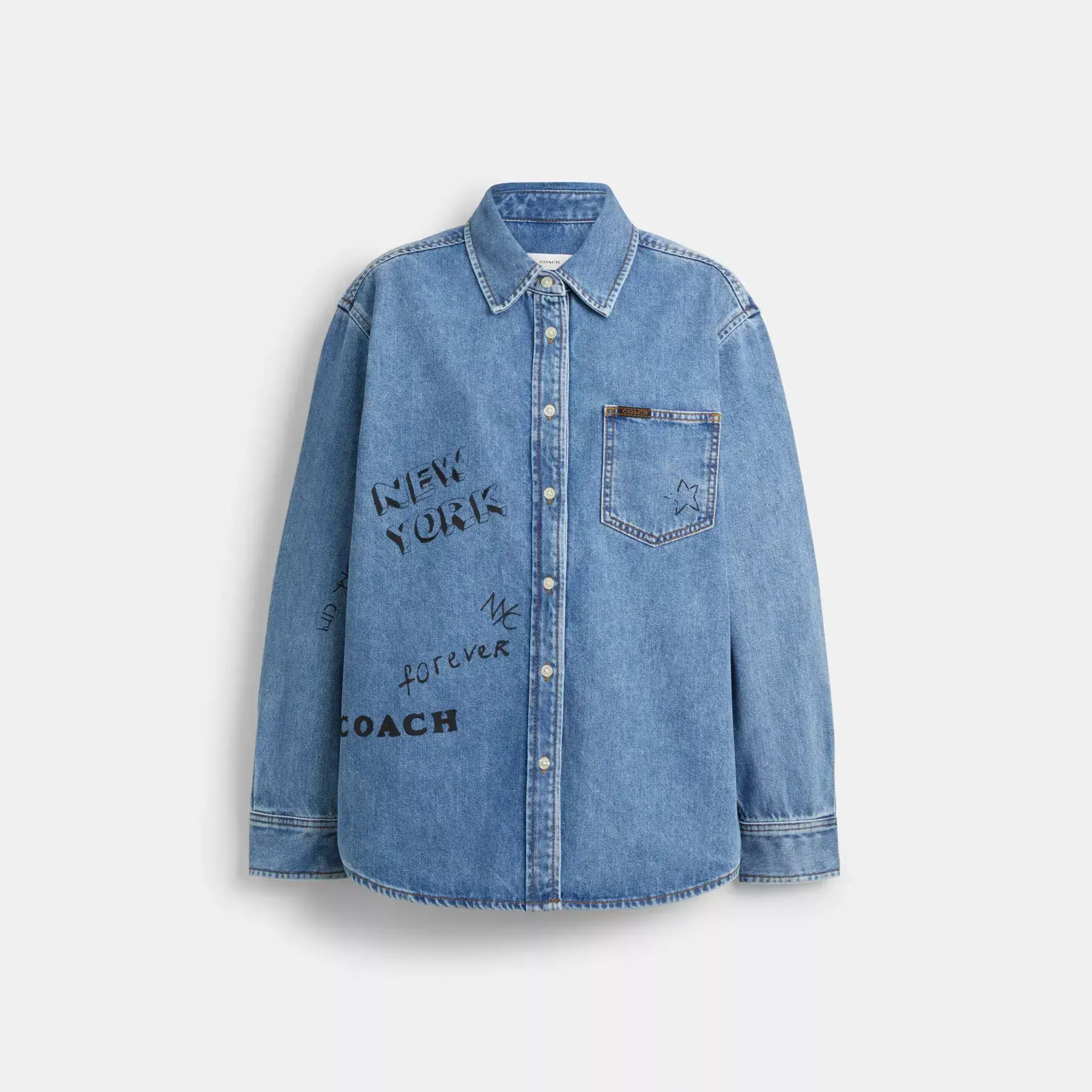 Sketch Print Denim Shirt