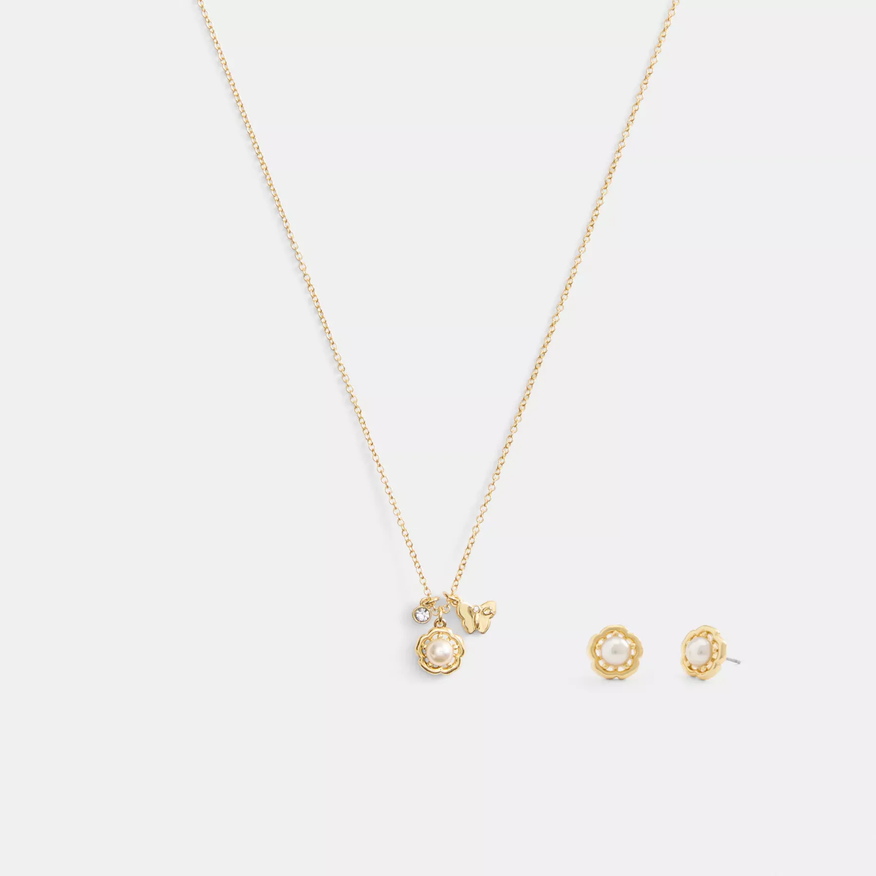 Tea Rose Pearl Necklace And Earrings Set